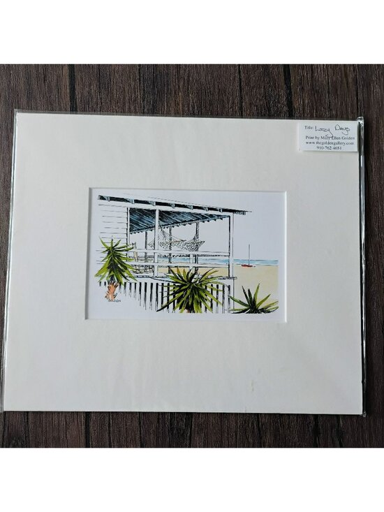 Mary Ellen Golden Other - Lazy Days Watercolor Print By Mary Ellen Golden, Beach Hammock, Matted Art 11x13